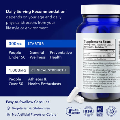 TRU NIAGEN NAD+ Supplement | Niagen NR for Cellular Energy, Brain & Muscle Health | 60 Servings | 2 Bottles