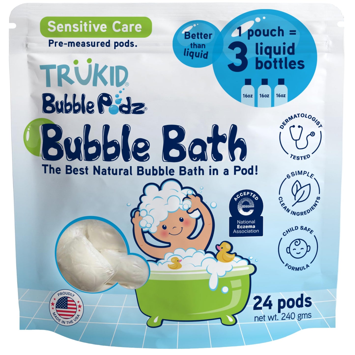 TruKid Bubble Podz Bubble Bath for Kids & Babies - NEA-Approved, Tear Free, Unscented (24 Pods)