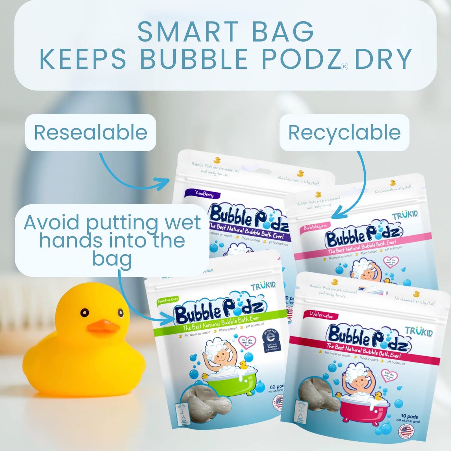 TruKid Bubble Podz Bubble Bath for Kids & Babies - NEA-Approved, Tear Free, Unscented (24 Pods)