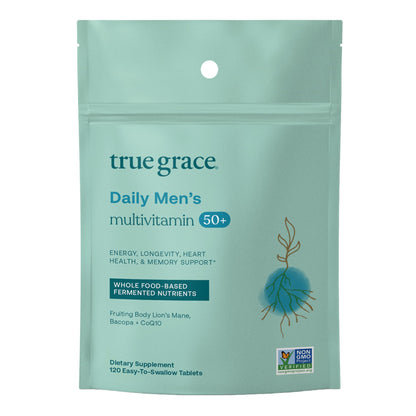 True Grace Daily Men’s Multivitamin 50+ – 60 Servings (120 Tablets) | Immune, Energy, Longevity & Memory Support