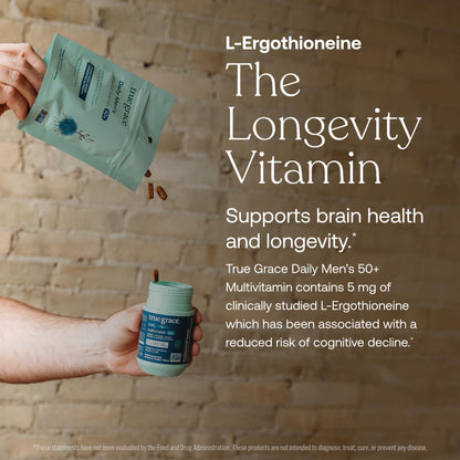 True Grace Daily Men’s Multivitamin 50+ – 60 Servings (120 Tablets) | Immune, Energy, Longevity & Memory Support