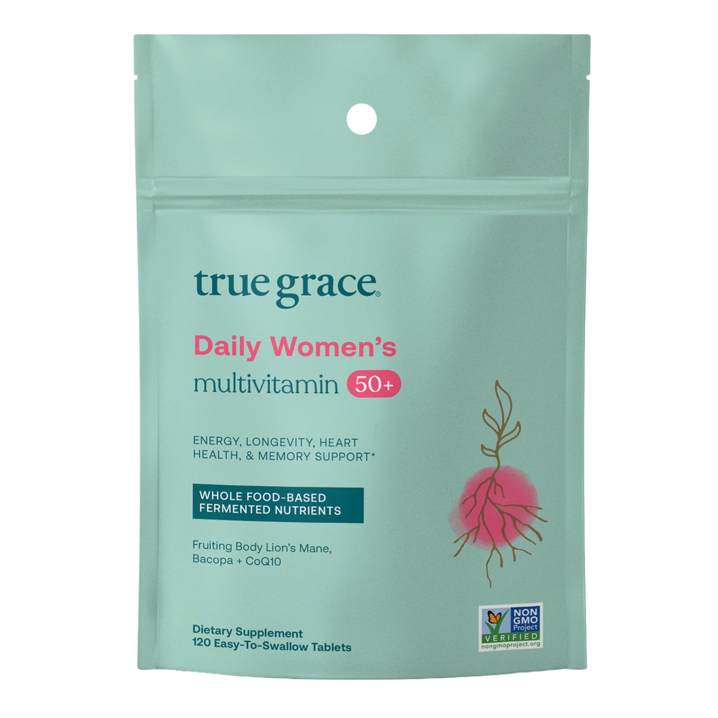 True Grace Daily Women's Multivitamin 50+ | 120 Tablets | Immune, Energy & Memory Support | Vegan, Gluten/Soy/Iron Free