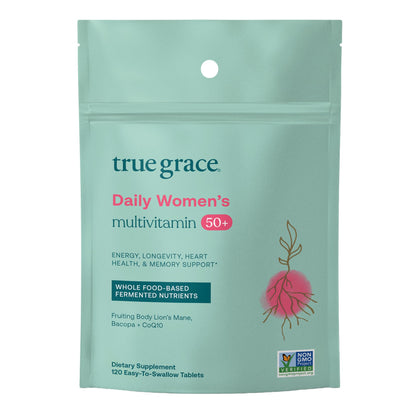 True Grace Daily Women's Multivitamin 50+ | 120 Tablets | Immune, Energy & Memory Support | Vegan, Gluten/Soy/Iron Free