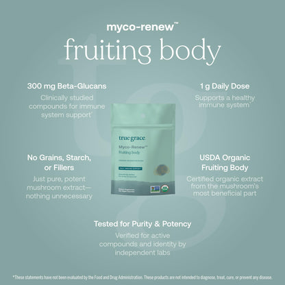 True Grace Mushroom Myco-Renew Blend Daily Immune Support - 120 Count Capsules - Organic