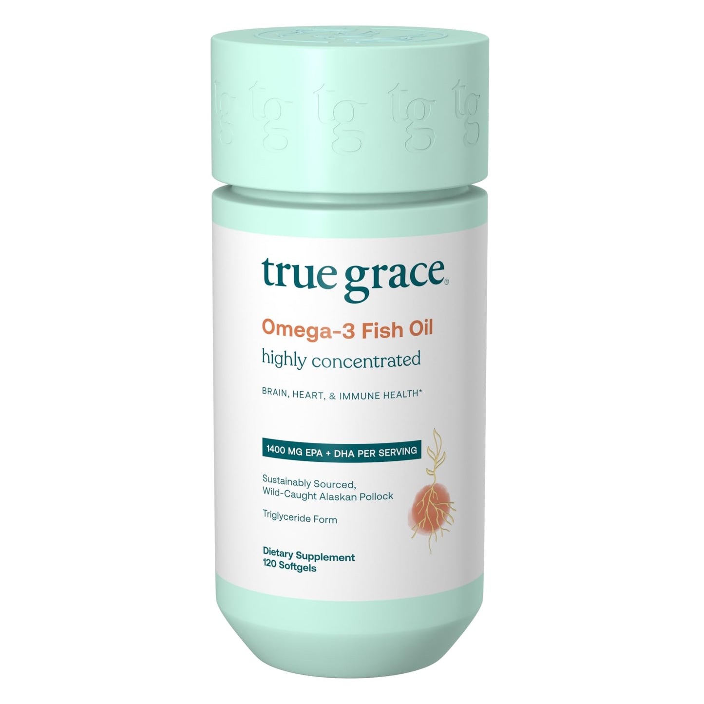 True Grace Omega-3 Fish Oil | 120 Softgels | 1400 mg EPA + DHA | Organic, Gluten Free, Soy Free