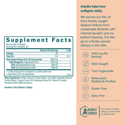 True Grace Omega-3 Fish Oil | 120 Softgels | 1400 mg EPA + DHA | Organic, Gluten Free, Soy Free