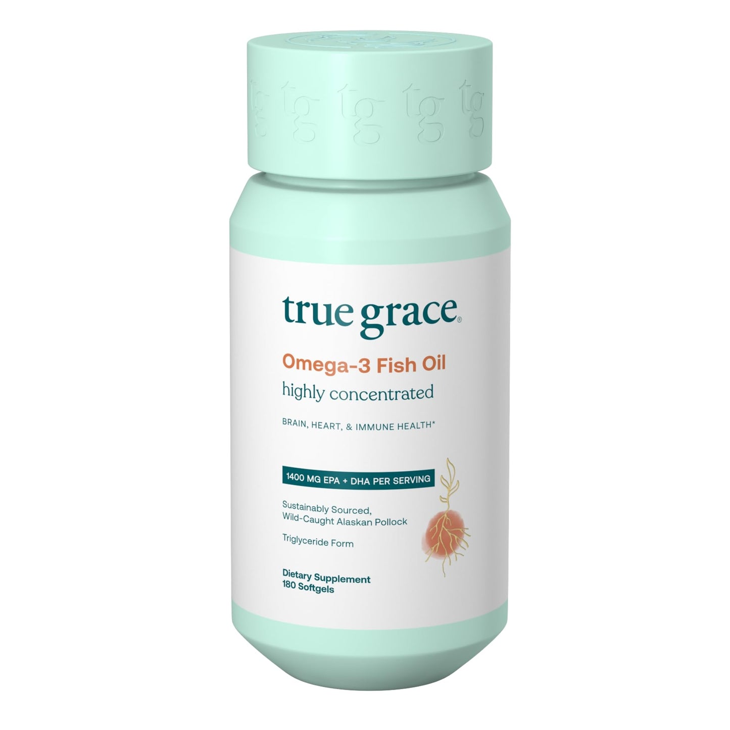 True Grace Omega-3 Fish Oil - 180 Softgels | 1400 mg EPA + DHA | Organic, Gluten Free, Soy Free