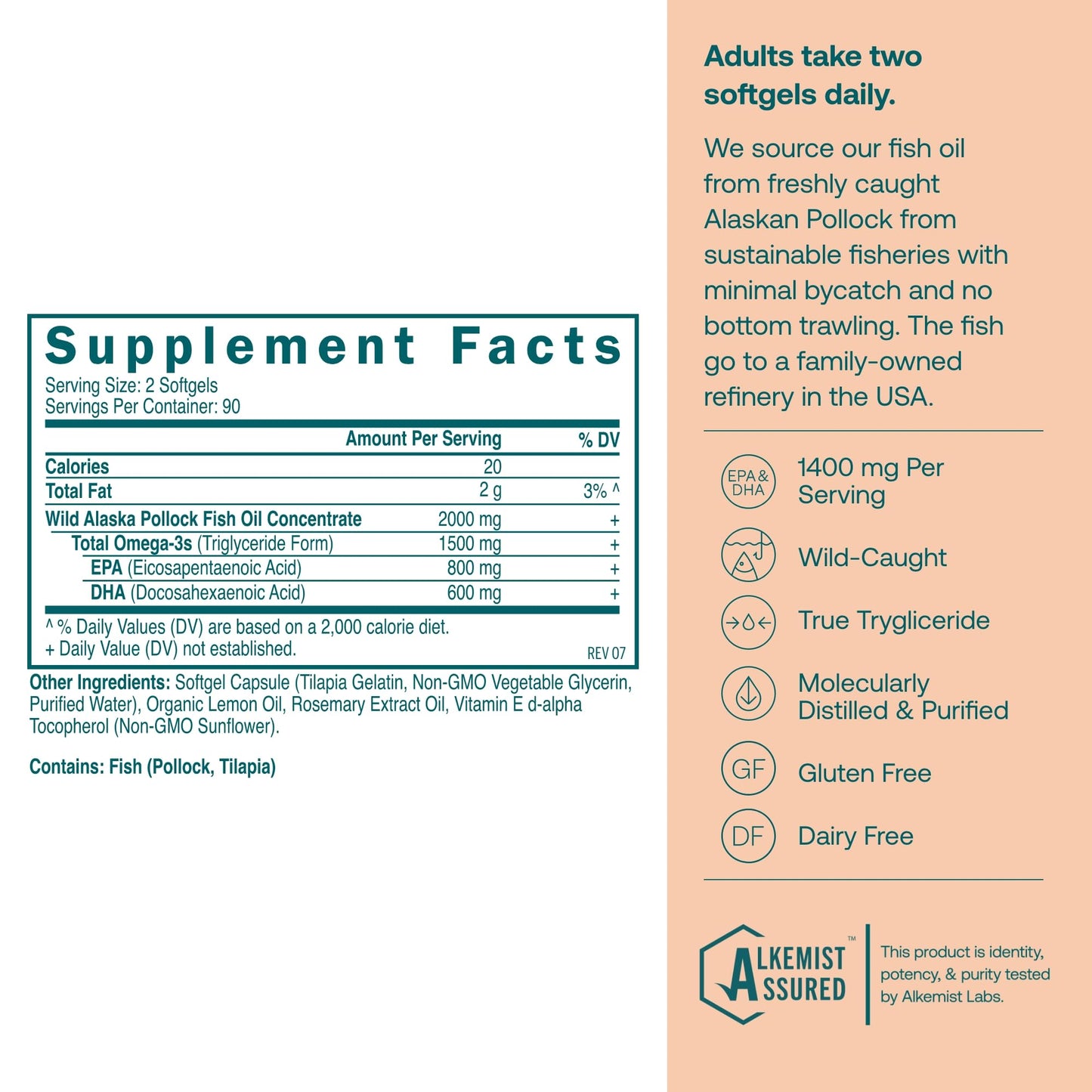 True Grace Omega-3 Fish Oil - 180 Softgels | 1400 mg EPA + DHA | Organic, Gluten Free, Soy Free
