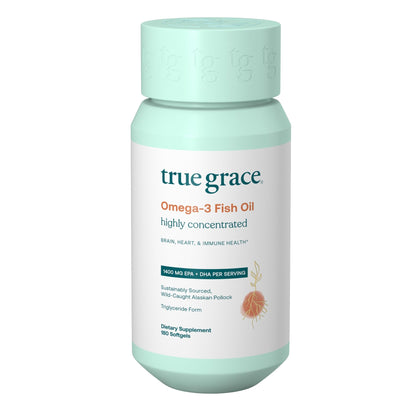 True Grace Omega-3 Fish Oil - 180 Softgels | 1400 mg EPA + DHA | Organic, Gluten Free, Soy Free