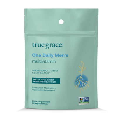 True Grace One Daily Men's Multivitamin – Fermented Minerals, Organic Mushrooms & Adaptogens (90 Vegan Tablets)