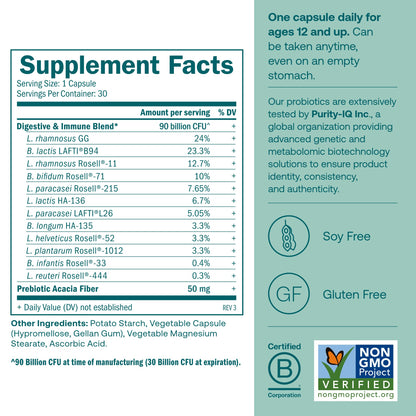 True Grace One Daily Probiotic – 30 Veg Capsules, 90B CFU, Gut & Immune Support