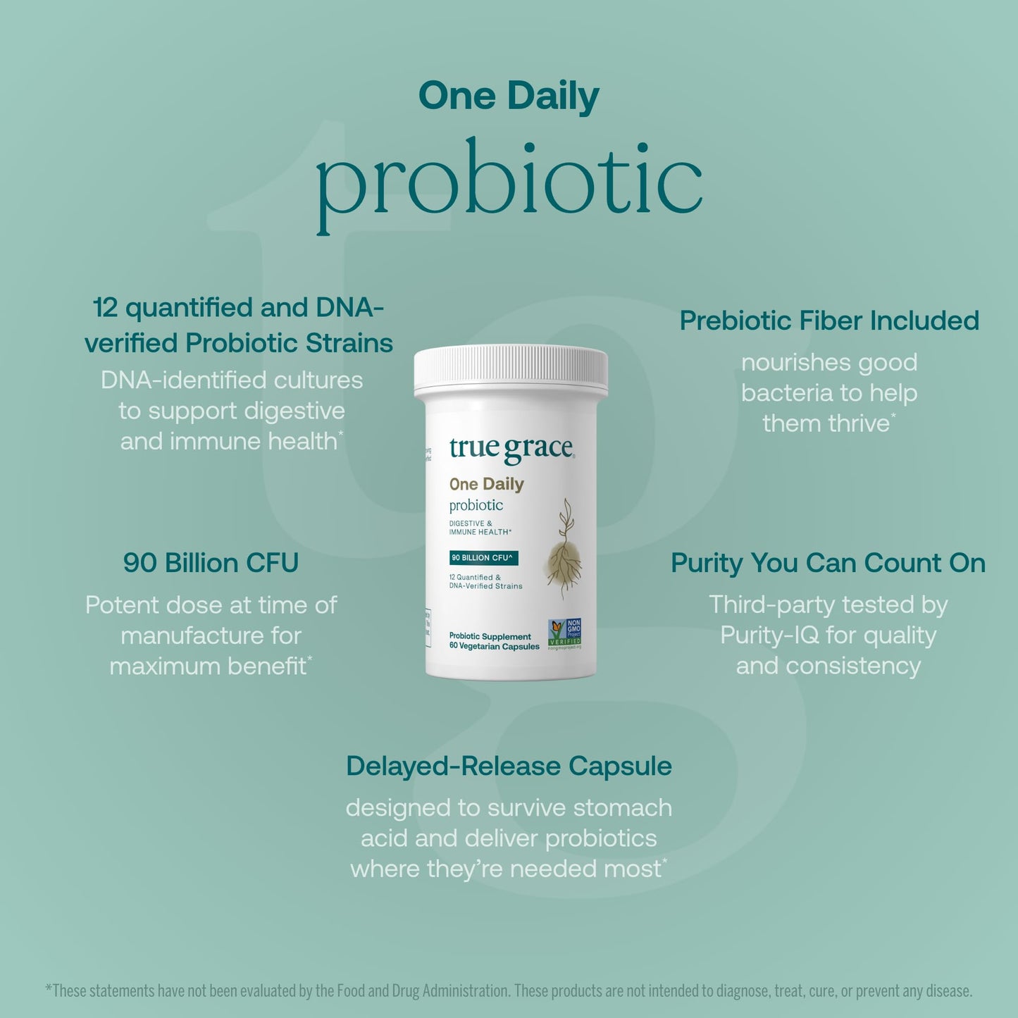 True Grace One Daily Probiotic - 60 Veg Capsules | 90B CFU | Gut & Immune Support