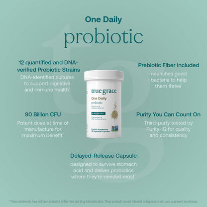 True Grace One Daily Probiotic - 60 Veg Capsules | 90B CFU | Gut & Immune Support