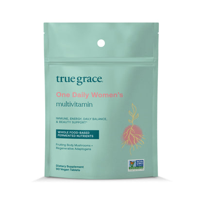 True Grace One Daily Women’s Multivitamin with Fermented Minerals, Organic Adaptogens & Mushroom Blend – 90 Vegan Tablets
