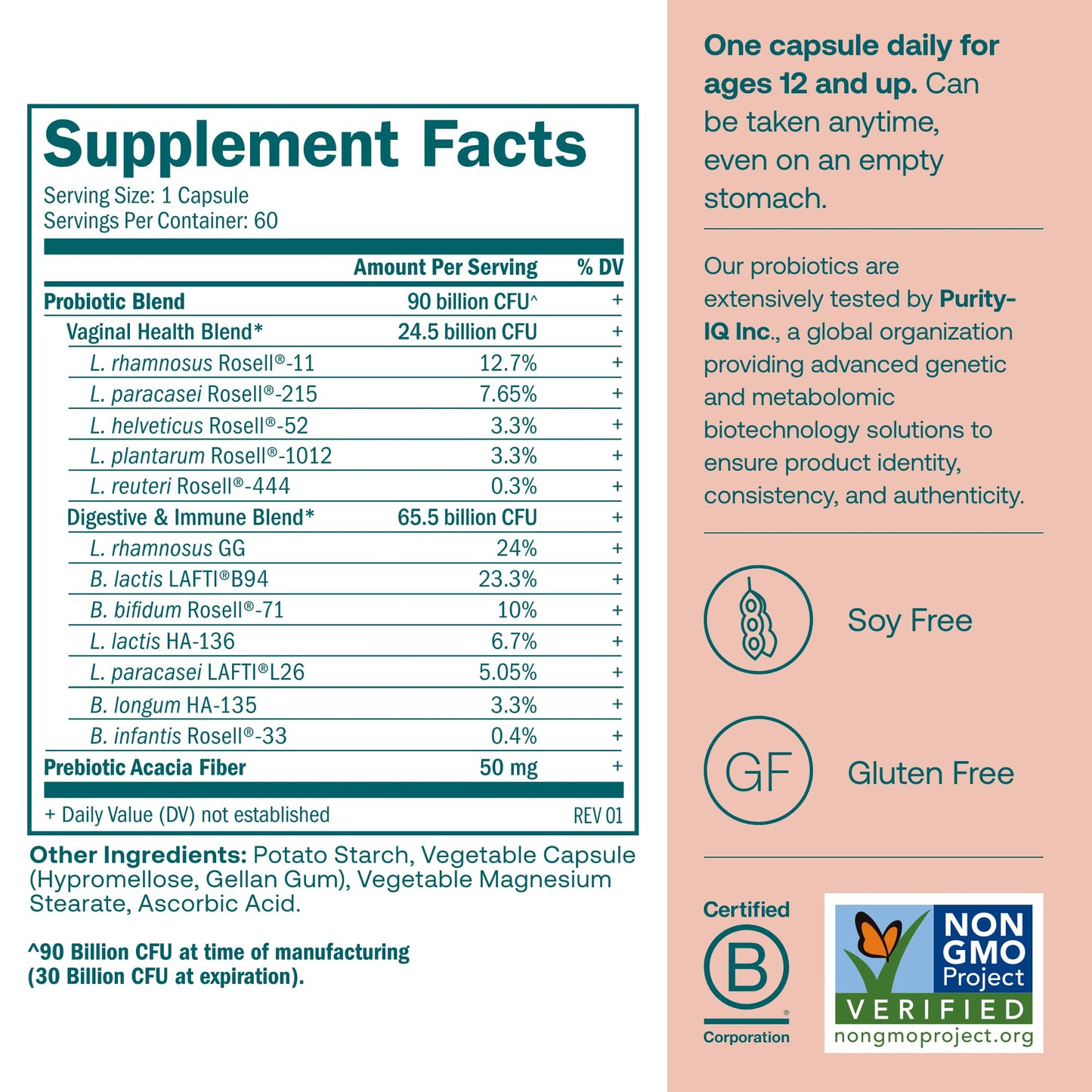 True Grace One Daily Women Probiotic - 60 Vegetarian Capsules | 90B CFU