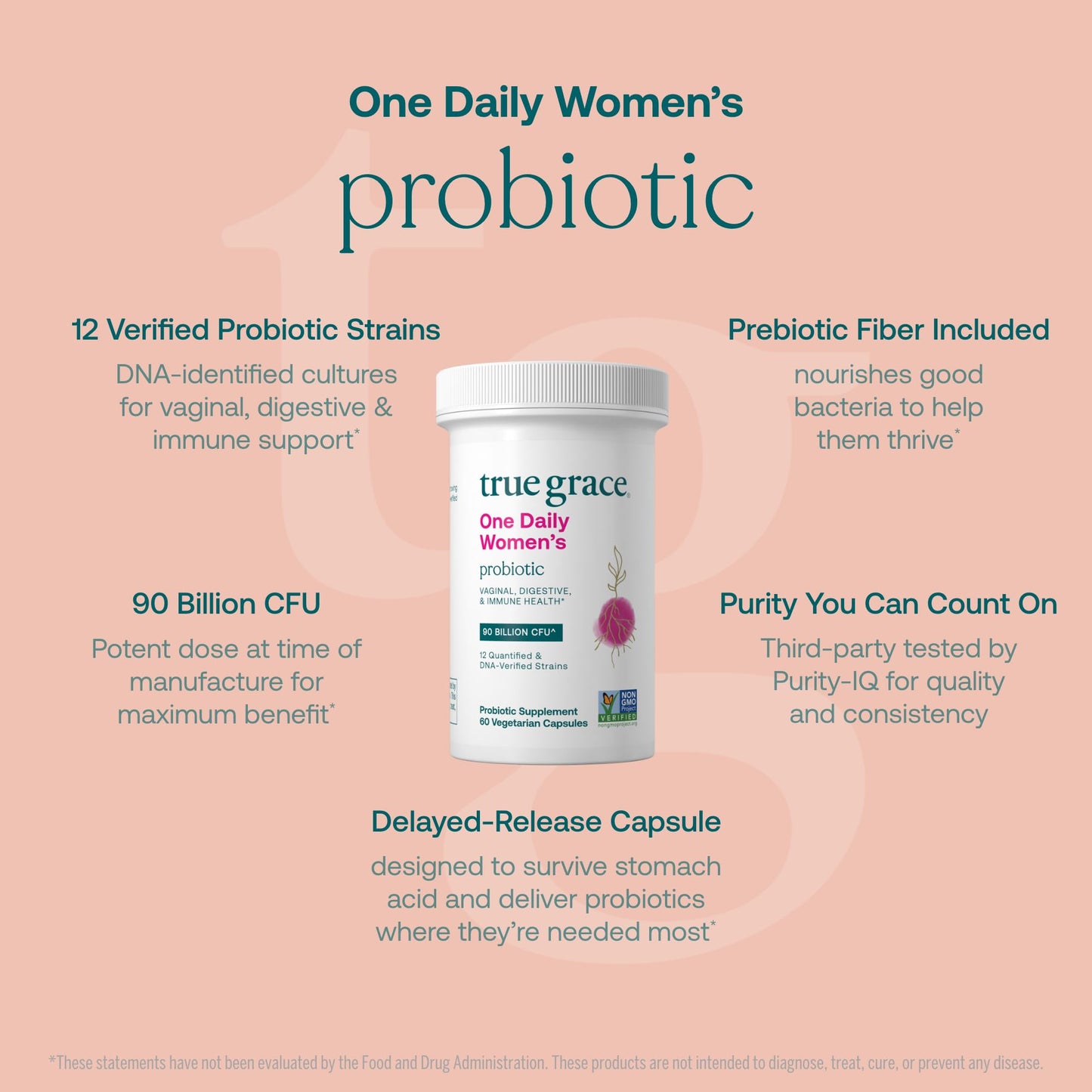 True Grace One Daily Women Probiotic - 60 Vegetarian Capsules | 90B CFU