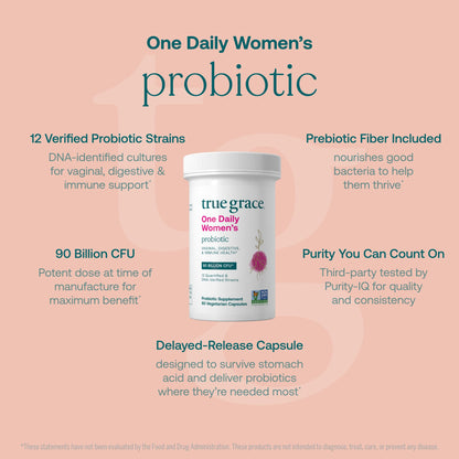 True Grace One Daily Women Probiotic - 60 Vegetarian Capsules | 90B CFU