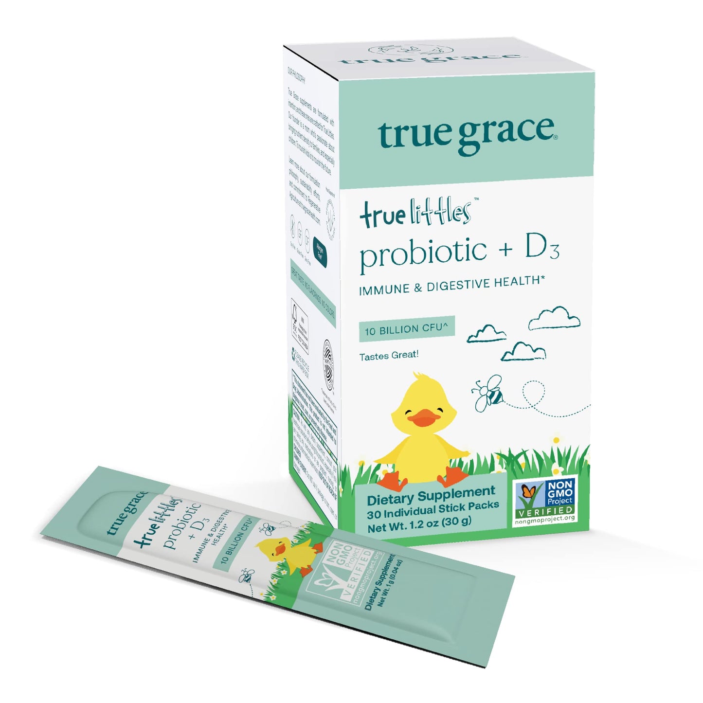 True Littles Probiotic + Vitamin D3 for Kids — 30 Stick Packs | Gluten, Soy & Dairy Free | True Grace