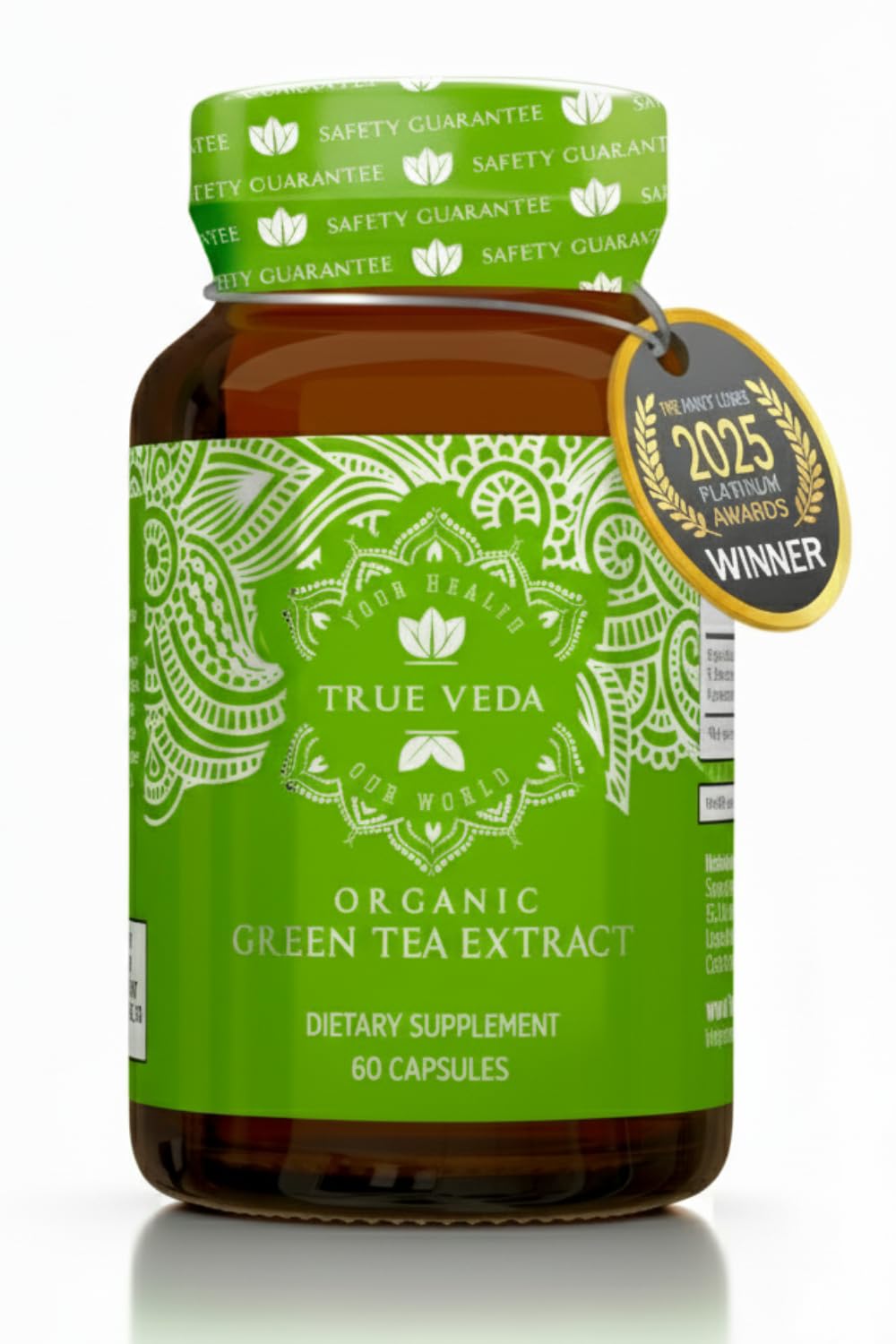 True Veda USDA Organic Green Tea Extract Capsules with EGCG – 60 Vegan Capsules, Low Caffeine