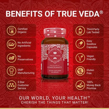 True Veda Organic Pomegranate Extract Supplement – USDA Organic, 60 Vegan Capsules
