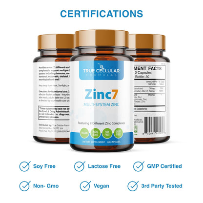 Zinc7 Daily Immune Support (50mg) — Triple Action Zinc Complex | True Cellular Formulas