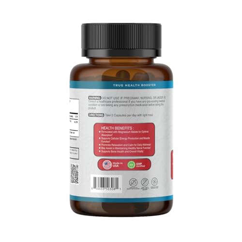 TrueMed Magnesium Malate 1350 mg – 90 Capsules | High Bioavailability, Muscle Function
