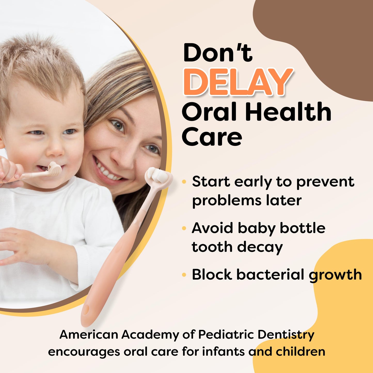 Trueocity Baby Toothbrush 6-12m, 1-2y & 2-4y | Extra Soft, 3-Sided Toothhugger (Apricot)