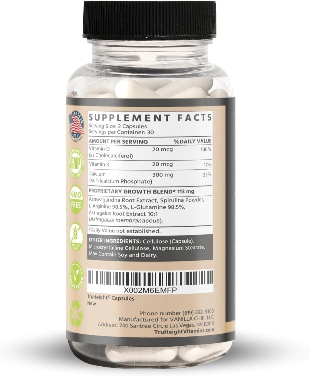 TruHeight Growth Capsules for Kids & Teens | Natural Bone Support with D3, K2 & Ashwagandha