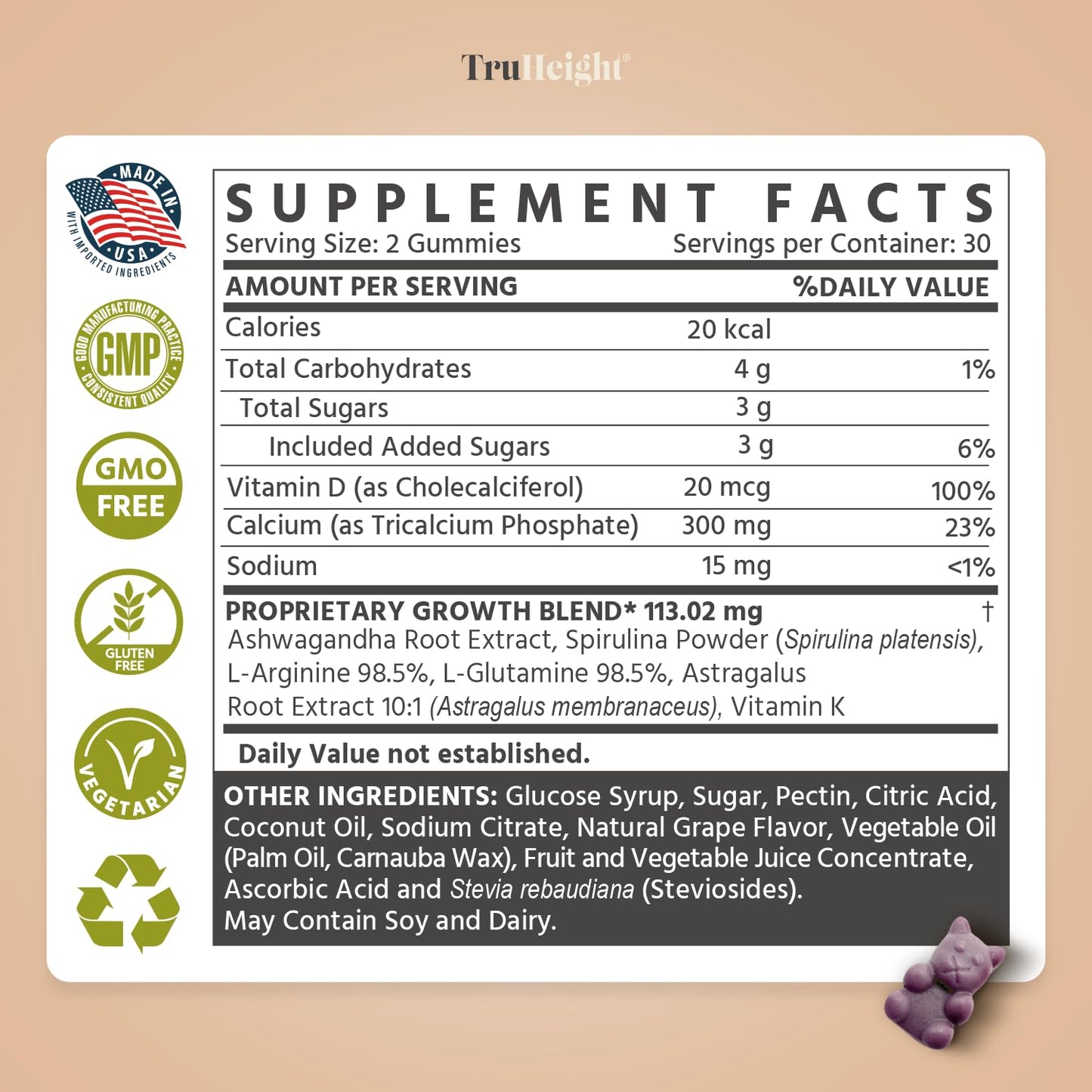 TruHeight Growth Gummies (Grape) – Natural Growth Support for Kids & Teens