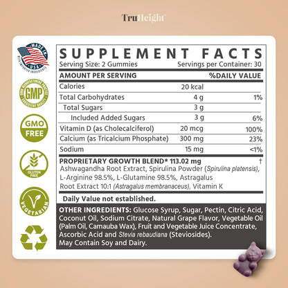TruHeight Growth Gummies (Grape) – Natural Growth Support for Kids & Teens