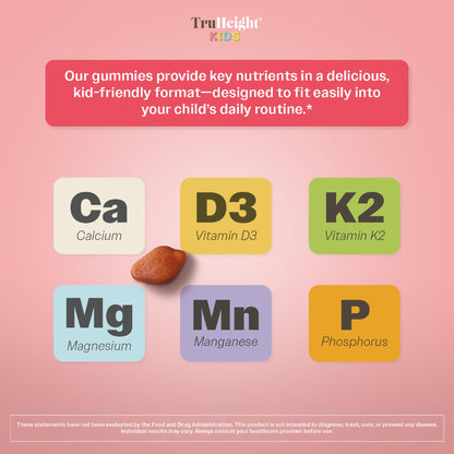 TruHeight Kids Bone Growth Gummies – Strawberry (Ages 2+) D3, K2, Calcium