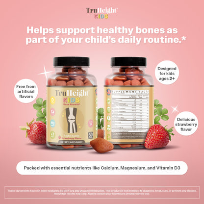 TruHeight Kids Bone Growth Gummies – Strawberry (Ages 2+) D3, K2, Calcium
