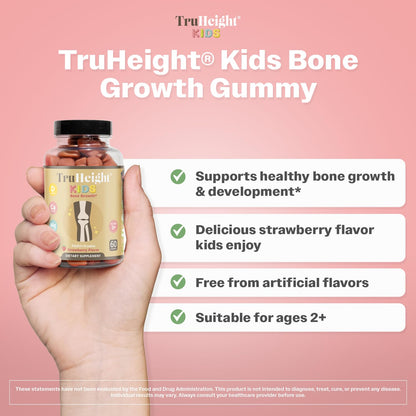 TruHeight Kids Bone Growth Gummies – Strawberry (Ages 2+) D3, K2, Calcium