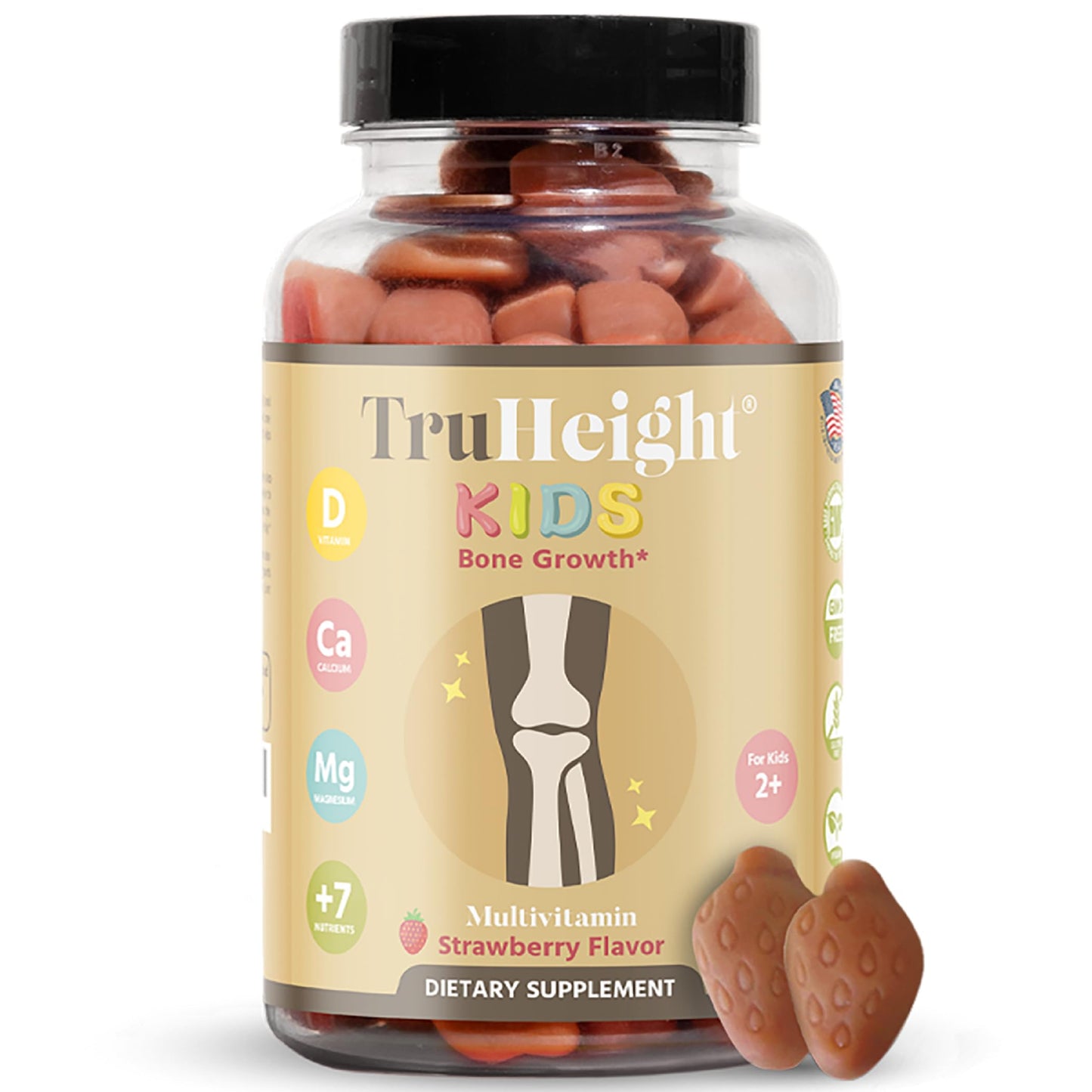 TruHeight Kids Bone Growth Gummies – Strawberry (Ages 2+) D3, K2, Calcium