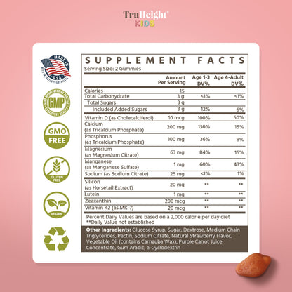 TruHeight Kids Bone Growth Gummies – Strawberry (Ages 2+) D3, K2, Calcium