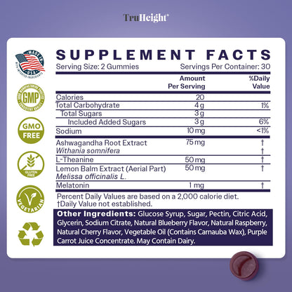 TruHeight Sleep Gummies for Kids & Teens – Natural Melatonin, Ashwagandha & L-Theanine