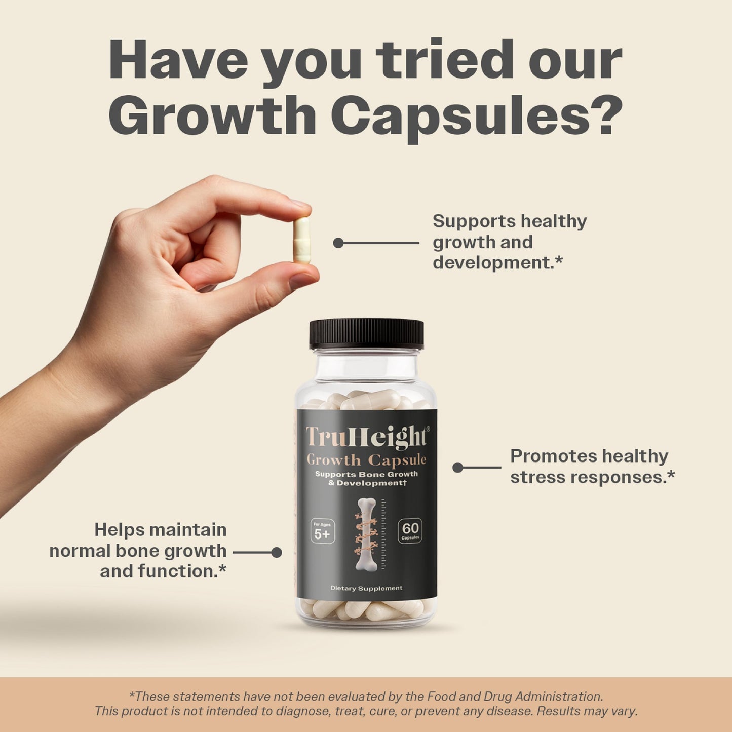TruHeight Growth Capsules for Kids & Teens | Natural Bone Support with D3, K2 & Ashwagandha