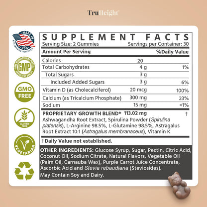 TruHeight Growth Gummies (Watermelon) – Natural Growth Support for Kids & Teens