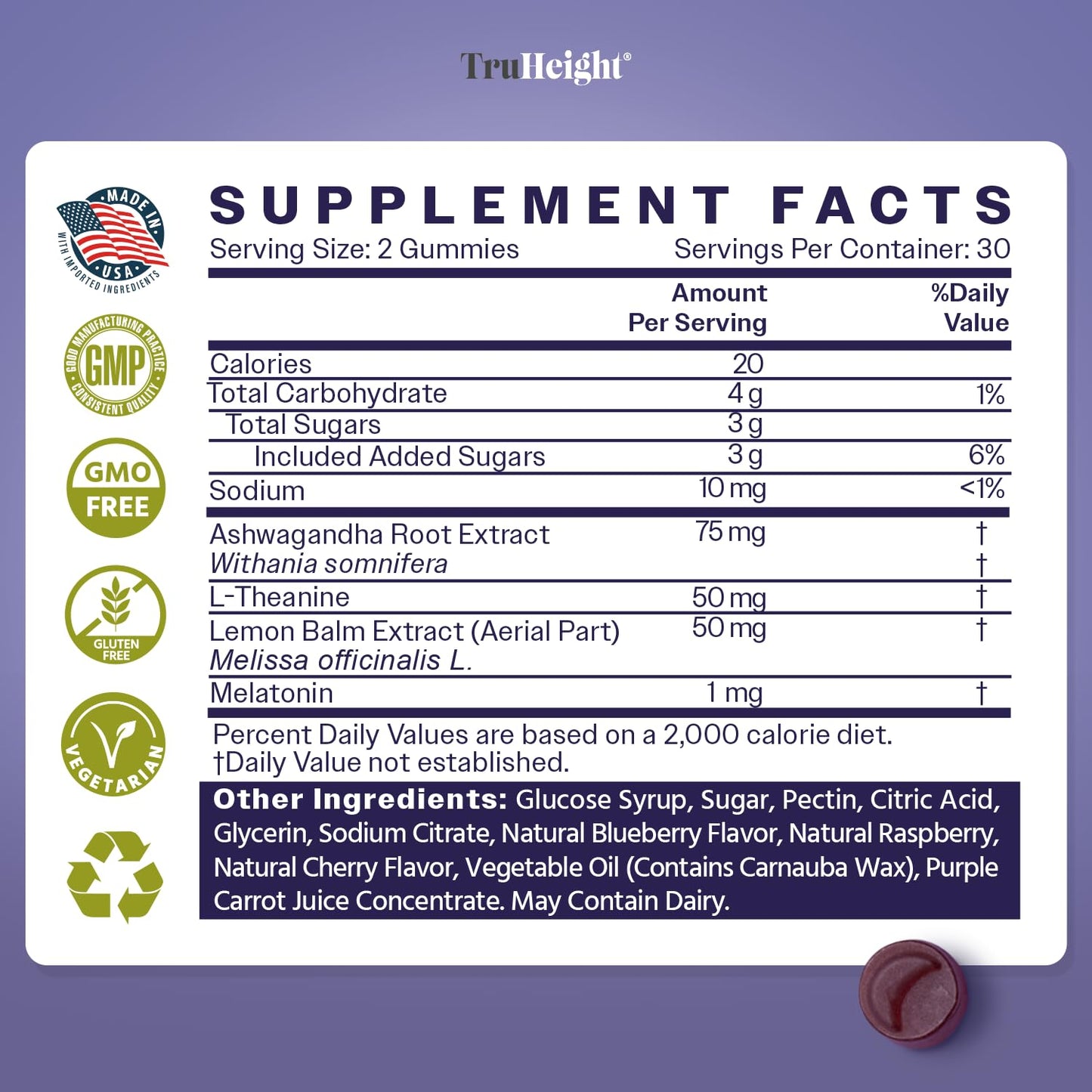 TruHeight Sleep Gummies for Kids & Teens – Natural Melatonin, Ashwagandha & L-Theanine