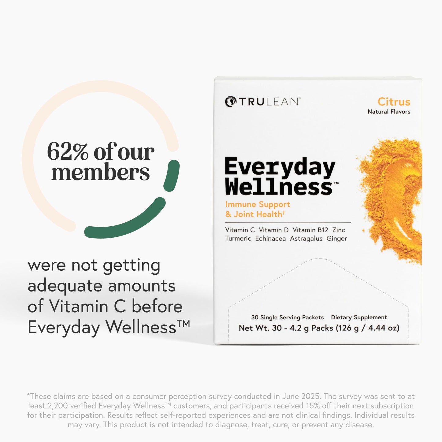 TRULEAN Everyday Wellness Shot Powder – Turmeric, Ginger & Vitamin C Immunity Support, 30 Citrus Packets