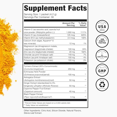 TRULEAN Everyday Wellness Shot Powder – Turmeric, Ginger & Vitamin C Immunity Support, 30 Citrus Packets