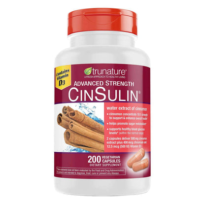 TruNature CinSulin 500 mg – Advanced Strength, 2 Bottles (400 Vegetarian Capsules Total)