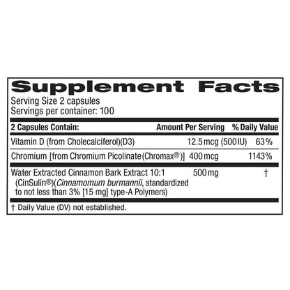 TruNature CinSulin 500 mg – Advanced Strength, 2 Bottles (400 Vegetarian Capsules Total)