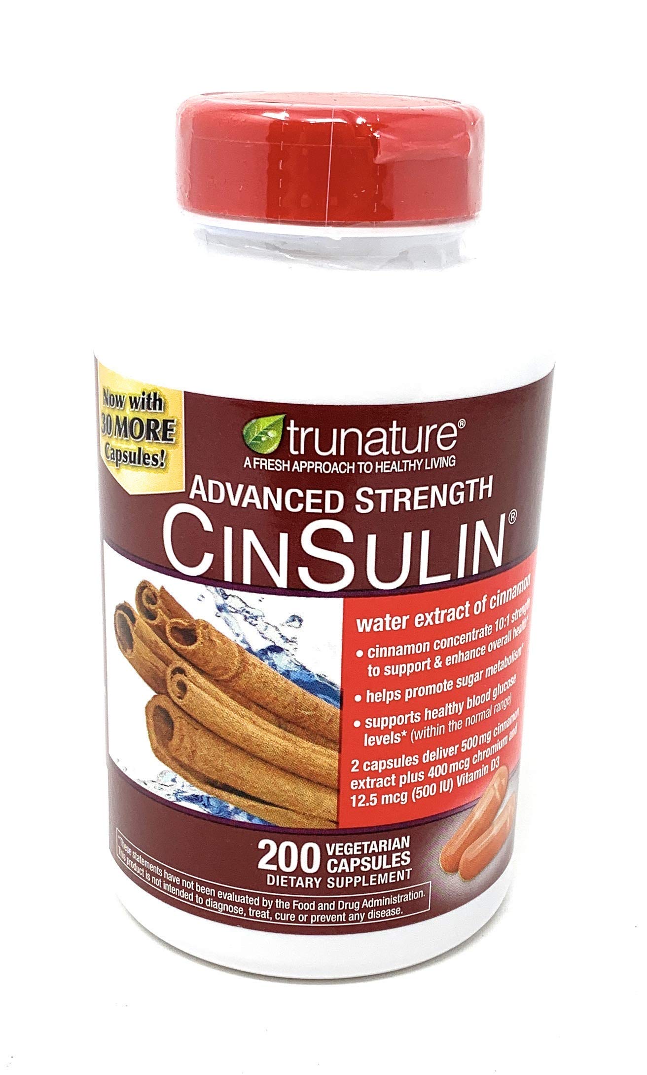 TruNature CinSulin 500 mg – Advanced Strength, 2 Bottles (400 Vegetarian Capsules Total)
