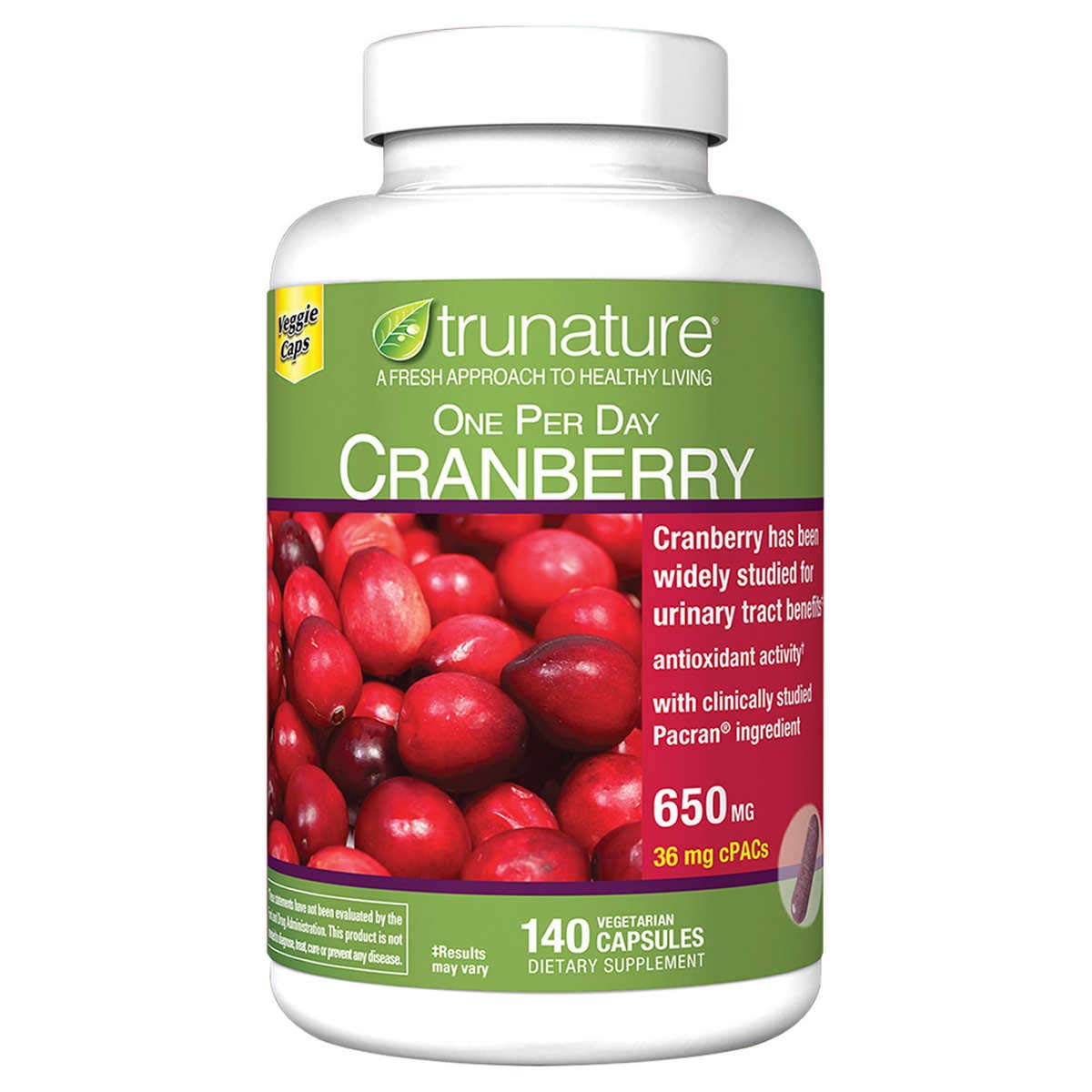 TruNature Cranberry 650 mg – 140 Vegetarian Capsules (2 Pack)