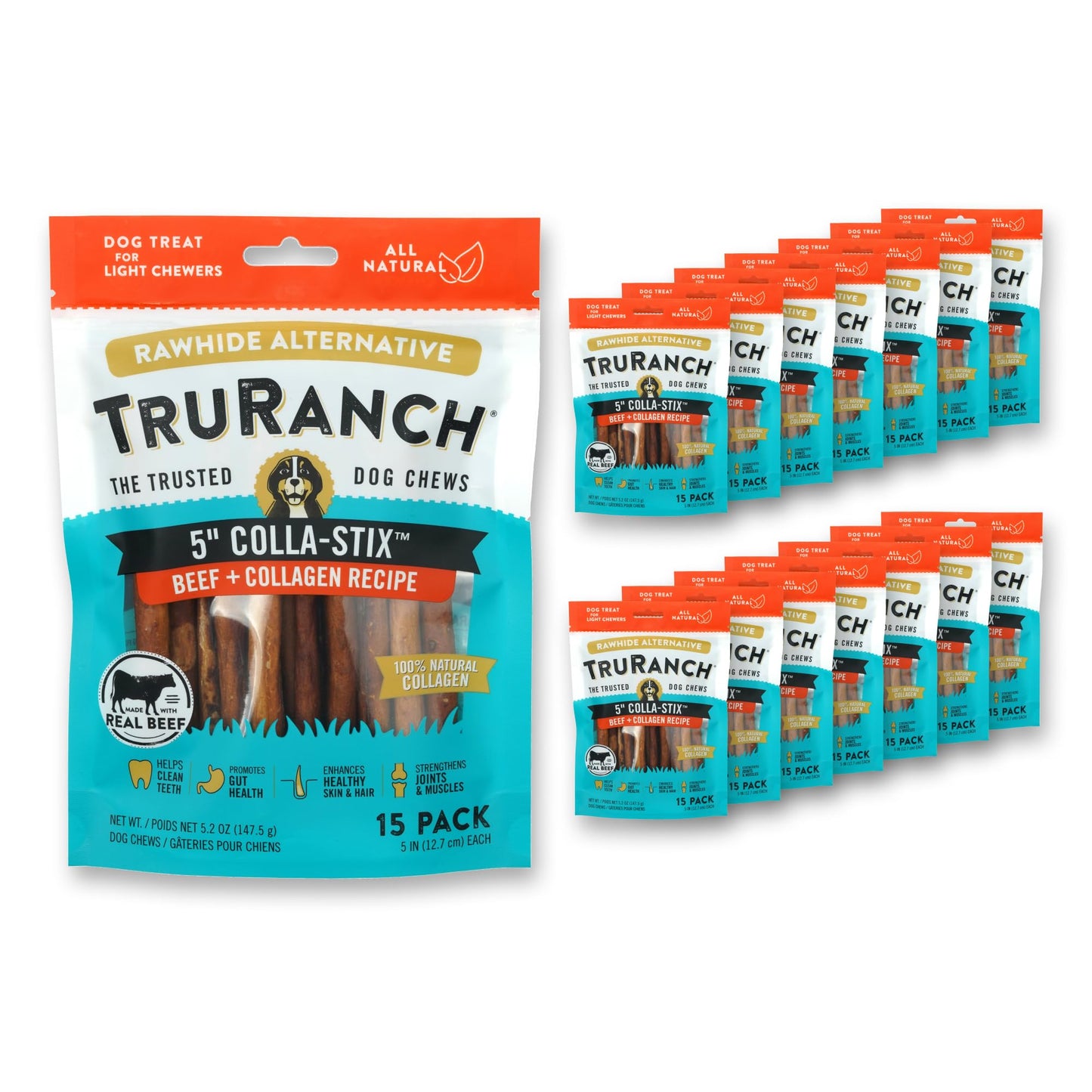 TRURANCH Collagen Sticks for Dogs - 5-inch Rawhide Alternative for Joints & Skin Health