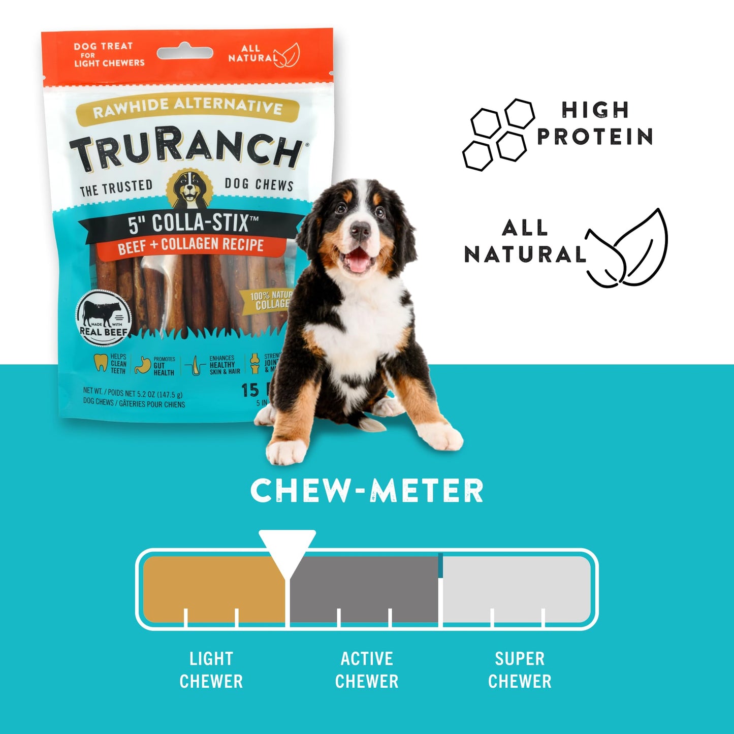 TRURANCH Collagen Sticks for Dogs - 5-inch Rawhide Alternative for Joints & Skin Health