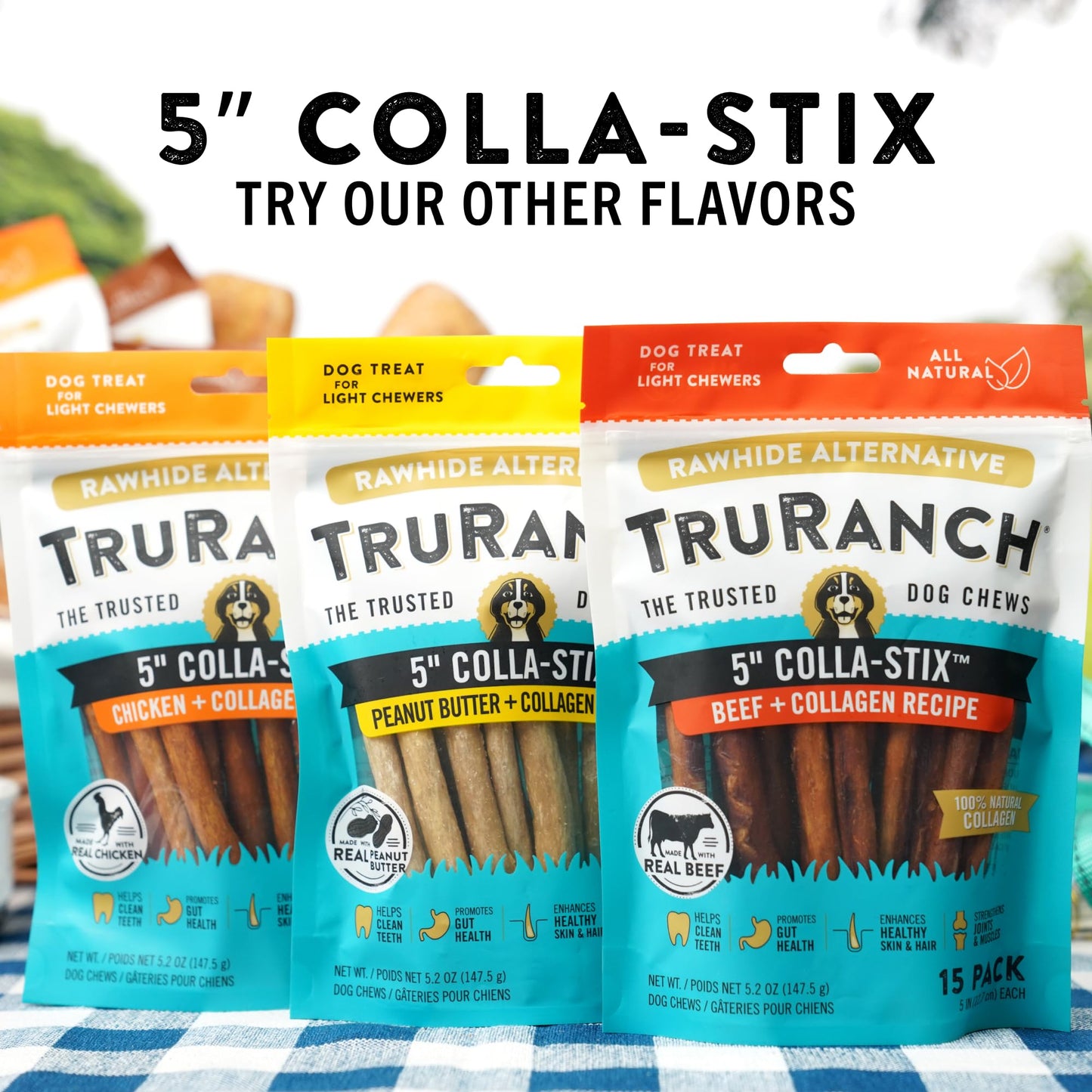 TRURANCH Collagen Sticks for Dogs - 5-inch Rawhide Alternative for Joints & Skin Health