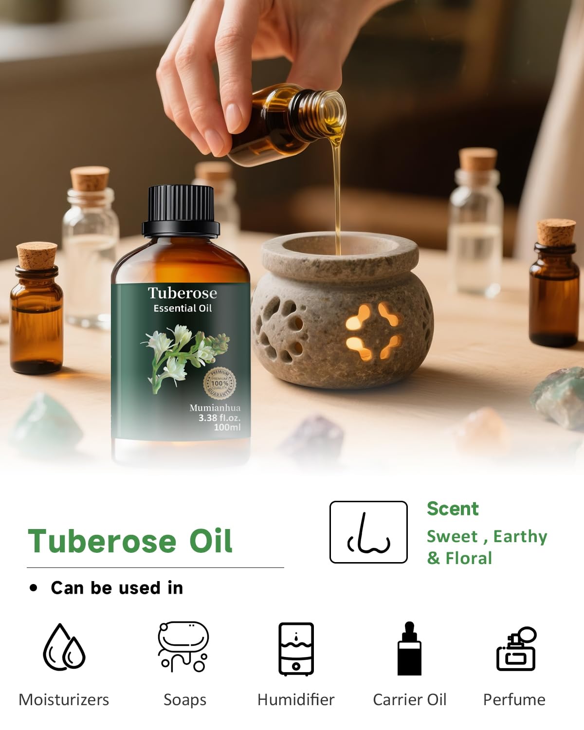 Mumianhua Tuberose Essential Oil – 100% Pure Therapeutic Grade (3.38 fl oz)