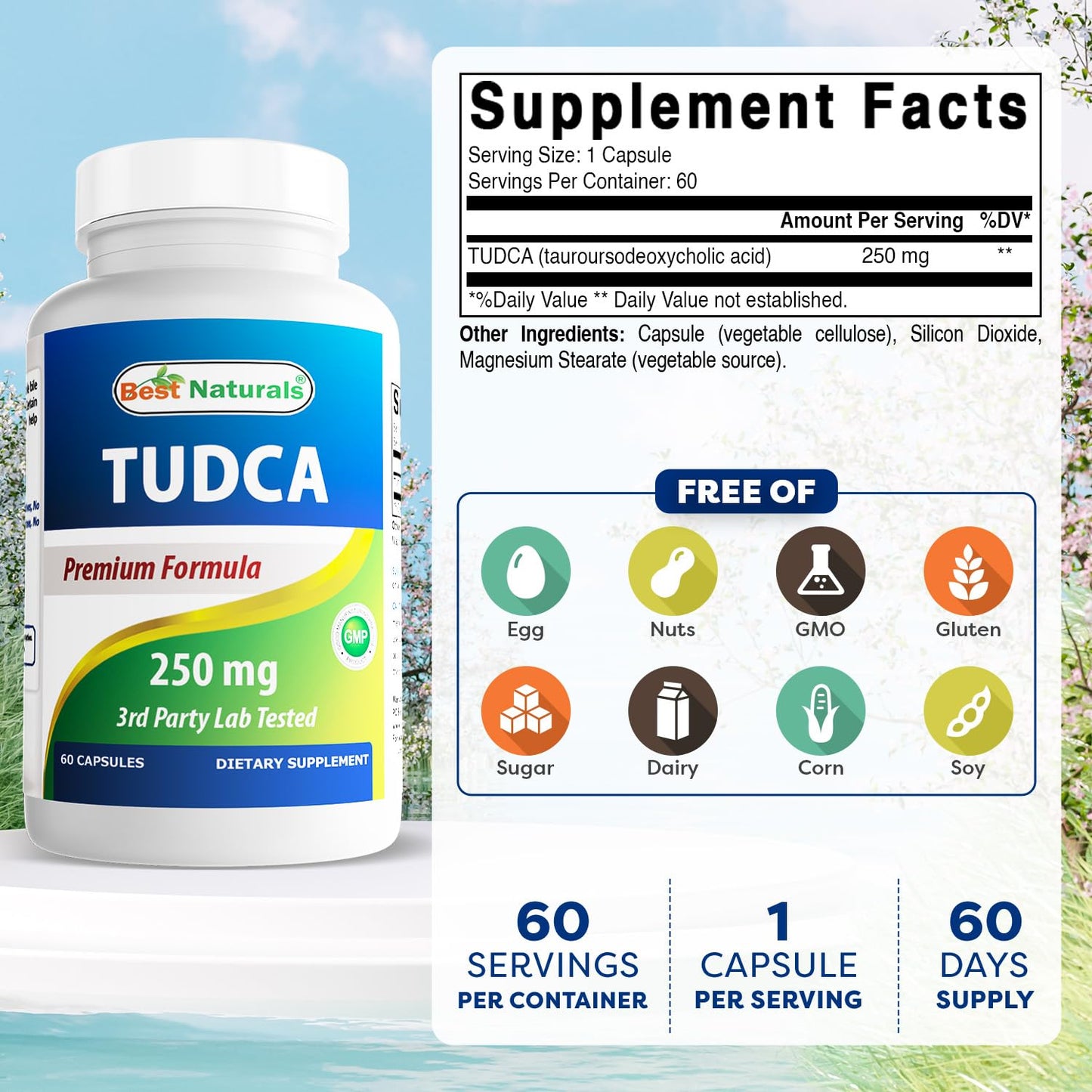 Best Naturals TUDCA 250mg - 60 Veg Capsules (2 Months Supply)